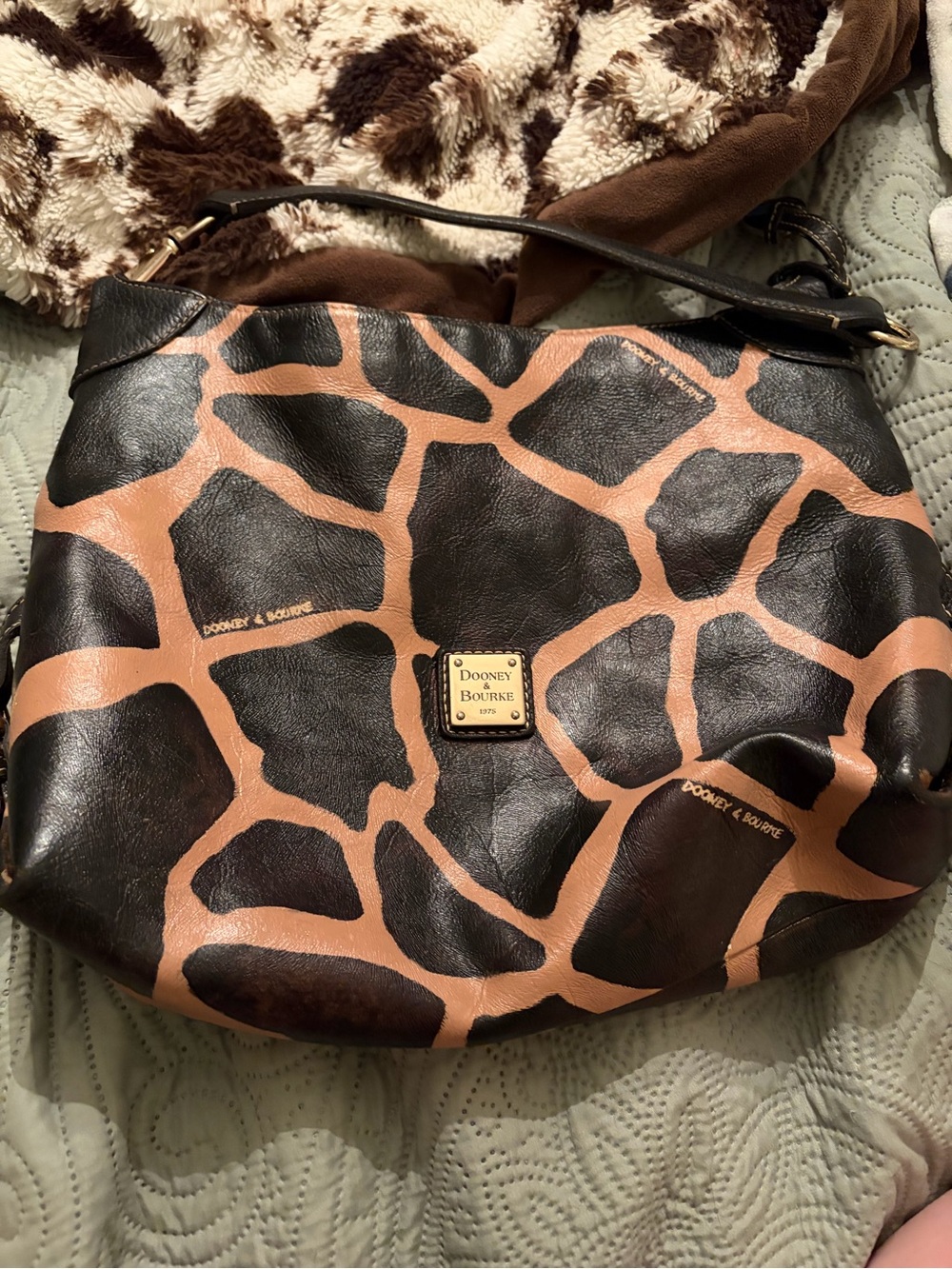 Dooney & Bourke Giraffe-Print Leather Shoulder Bag - Black & Tan